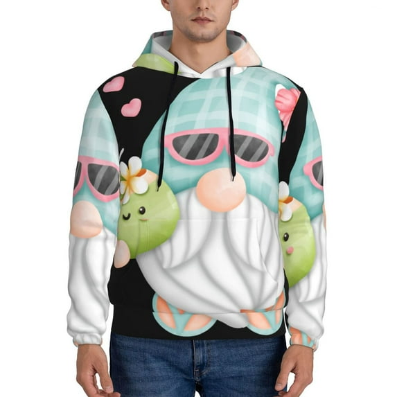 Honeii Summer Gnome,Cute Gnome Pattern Mens Hoodies Men's Loose Sleeve Sweatshirt,Pullover Hooded Sweatshirt for Men,Essentials Hoodie-4X-Large