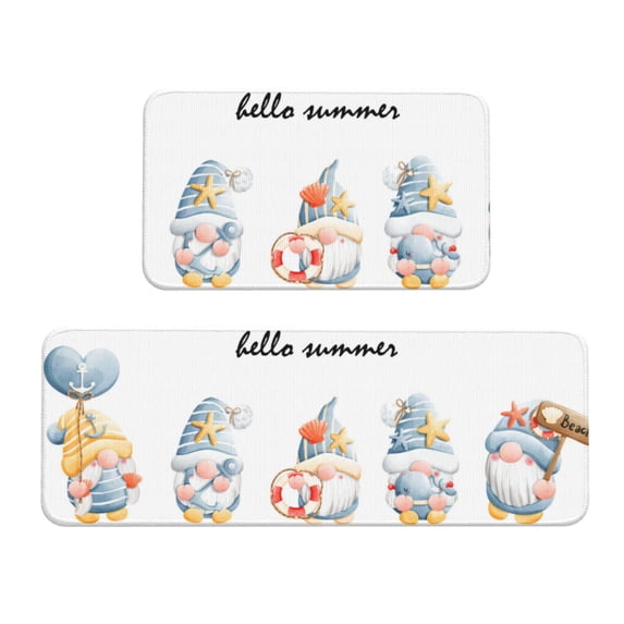 Honeii Summer Gnome Print Kitchen Mat [2 PCS] for Floor, Waterproof Non-Slip Rugs, Kitchen Decor,Standing Mat for Floor,Office, Sink, Laundry