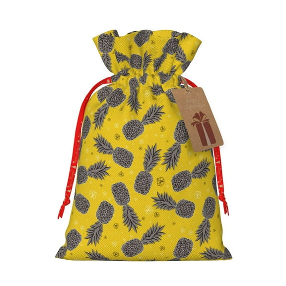 Honeii Summer Pineapple Print Small Burlap Bags,Christmas Drawstring Treat Bags Gift Bags Reusable Candy Goodie Wrapping Bags for Holiday Party Favors Supplies -Small