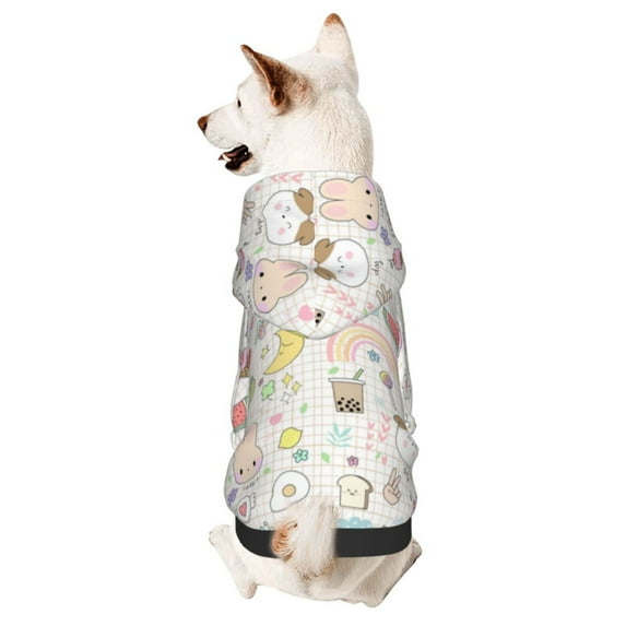 Honeii Summer Rabbit Print Small Dog Hoodies Pet Hooded Sweatshirts Fall Winter Puppy Cat Sweaters Warm Clothes for Small Dogs Outfits Costume-XX-Large