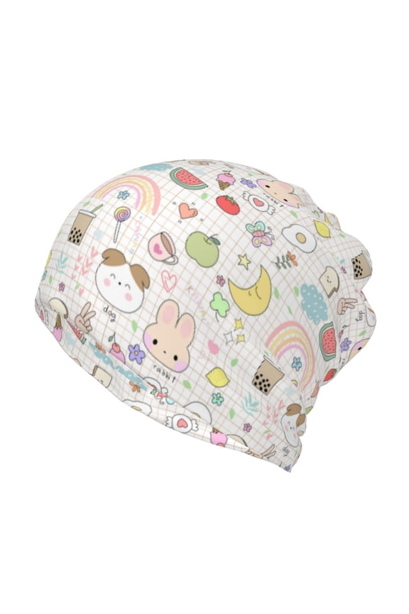 Summer Rabbit Print Winter Beanie Daily Hat - Thermal Polar Fleece Ski Running Hat Skull Cap for Men and Women,Beanie