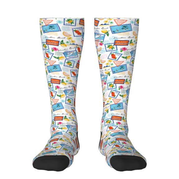 Honeii Summer Stamp Print Long Socks,Novelty Design Socks Gift for Men and Women,Crew Socks,Calf Socks