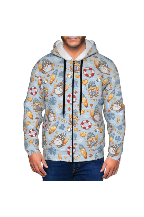 Summer Time With Gnome Print Hoodies for Men, Pullover & Full Zip, Breathable Zip up Hoodie, Sweatshirt-X-Large
