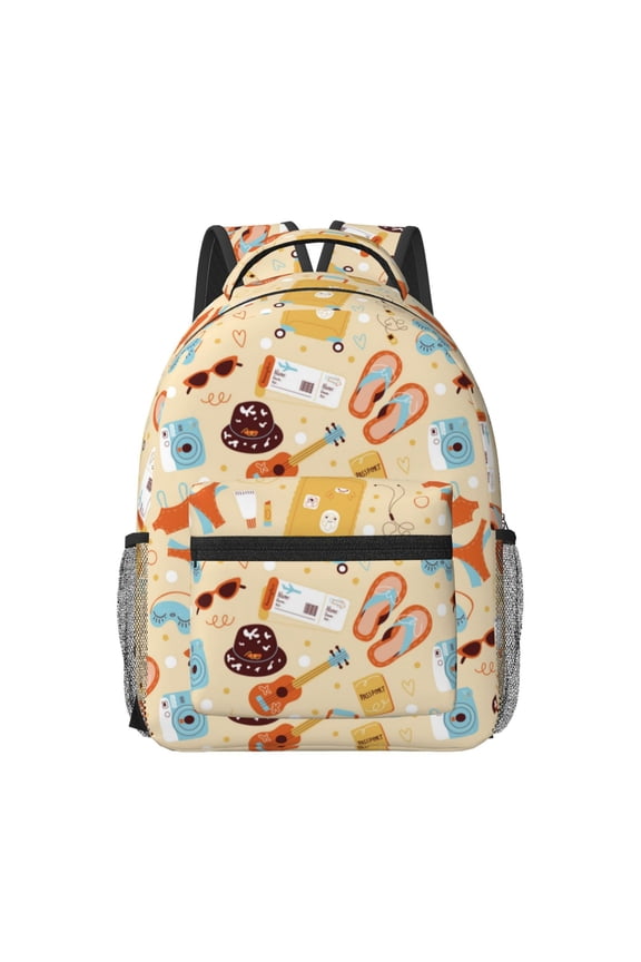 Summer Travel Print Backpack for School,15.6 inch Laptop Back Pack for High School and College Students, Waterproof Computer Bookbag-One Size