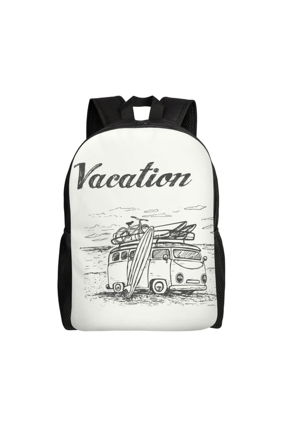 Summer Vacation Scene With Camping Van Print Laptop Backpack for Work, College, Travel, Daily Backpacks for Men Women, Sport Rucksack,Computer Bag