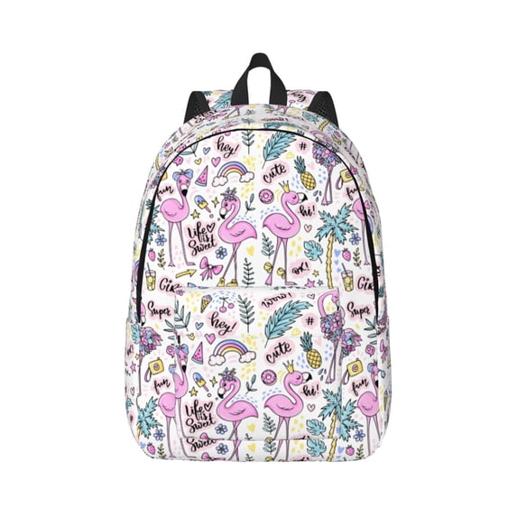 Honeii Summer with Flamingo Print Canvas College Laptop Backpack, Durable Rucksack Travel Notebook Bag School Backpack Book Bag for Men Women-Small