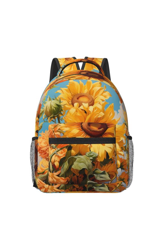 Sunflower Blue Sky Print Backpack for School,15.6 inch Laptop Back Pack for High School and College Students, Waterproof Computer Bookbag-One Size