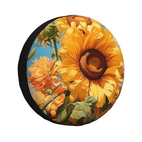 Honeii Sunflower Blue Sky Print Tire Covers, Waterproof Anti-UV Sun Snow Rain Tire Covers for Trailers, RV, Camper, SUV, Truck-15 inch
