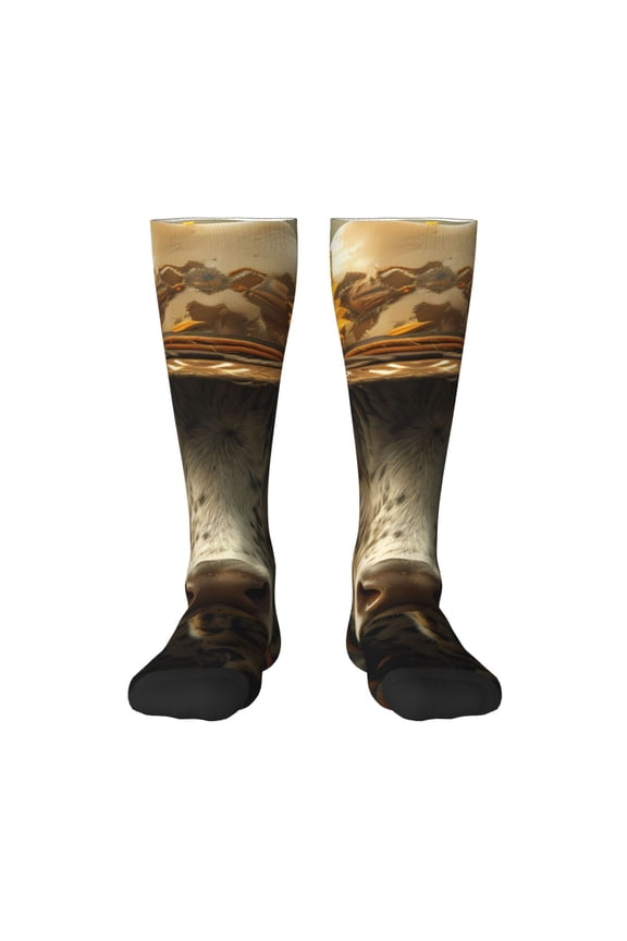 Sunflower Cowboy Hat Cow Print Long Socks,Novelty Design Socks Gift for Men and Women,Crew Socks,Calf Socks