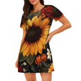 thumbnail image 1 of Honeii Sunflower Floral Butterfly Print Women's Loose Short Sleeve Nightgown, Soft Cotton Sleepwear, Comfy Loose Fit Pajama Dress for Sleep and Lounge, 1 of 6