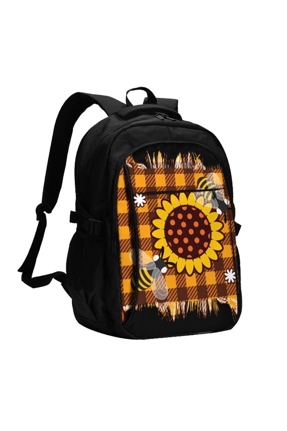 Sunflower Gnomes and Bees for Travel Laptop Backpack, Business Laptops Backpack with USB Charging Port, College High School Computer Bag for Men Women