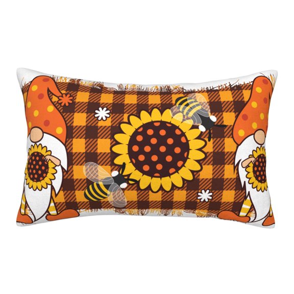 Honeii Sunflower Gnomes and Bees Decorative Throw Pillow Case - Elevate Your Couch, Sofa, or Bed with Stylish Home Decor, Perfect Gift Idea-