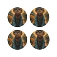 thumbnail image 1 of Honeii Sunflower Meditating Cat print Leather Coaster Set of 4, ideal for safeguarding your furniture from drinks spills and effortless cleanup-Round Shape, 1 of 6