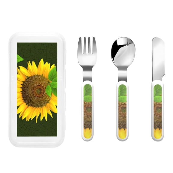 Honeii Sunflower Print Children's Knife, Fork And Spoon Set,Reusable Utensils Set with Case,Travel Cutlery Set,for Kids Adults Camping