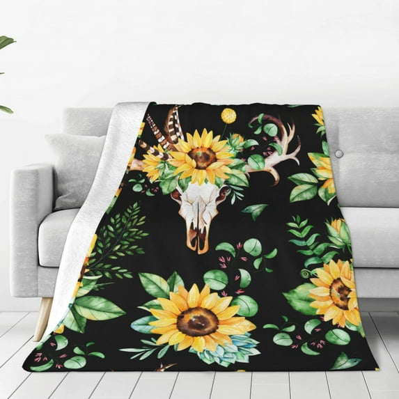 Honeii Sunflower Print Fleece Blanket - Throw Blanket for Bed, Sofa, Couch, Camping, and Travel , Microplush Ultra Soft Warm Blanket-