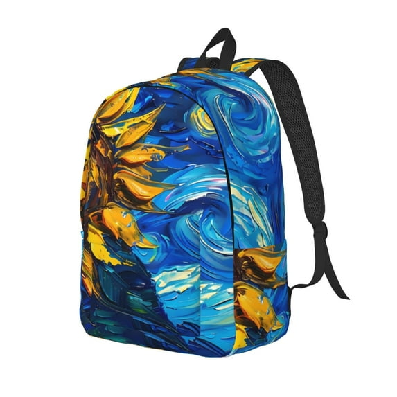 Honeii Sunflower Starry Night Vibes Print Canvas Backpack for School & Outdoor,Laptop Excursion Backpack,Notebook School Bookbag For Men Women,for Work, Travel, and Everyday Use-Small