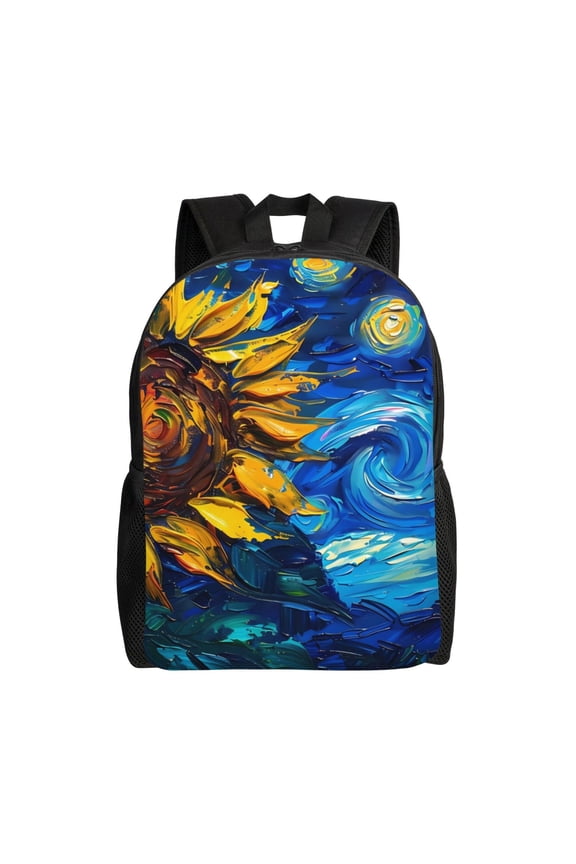 Sunflower Starry Night Vibes Print Laptop Backpack for Work, College, Travel, Daily Backpacks for Men Women, Sport Rucksack,Computer Bag