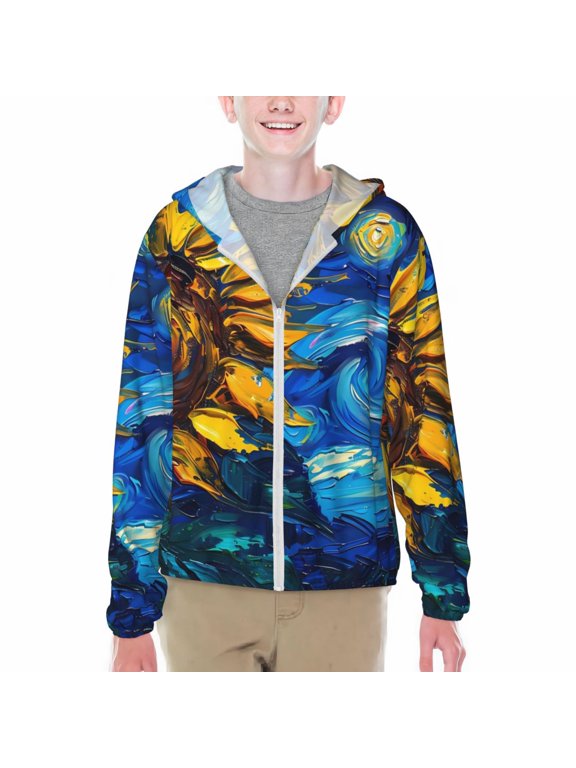 Sunflower Starry Night Vibes Print Sun Protection Jacket Hooded Cooling Shirt with Pockets Hiking Outdoor Performance-XX-Large