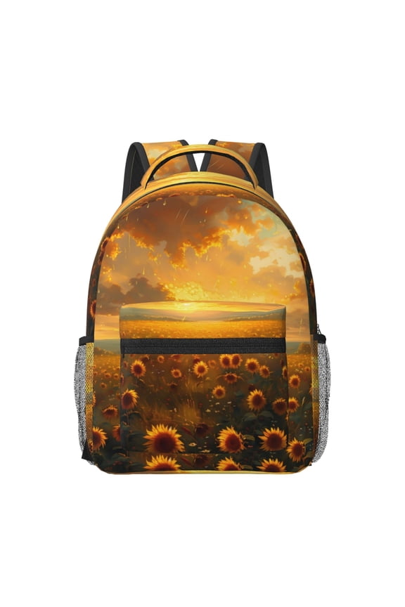 Sunflower Sunset Rainfall Print Backpack for School,15.6 inch Laptop Back Pack for High School and College Students, Waterproof Computer Bookbag-One Size