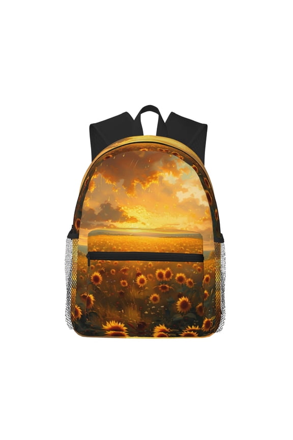 Sunflower Sunset Rainfall Print School Backpack,Casual Lightweight Travel Rucksack Daypack,Backpacks for College High