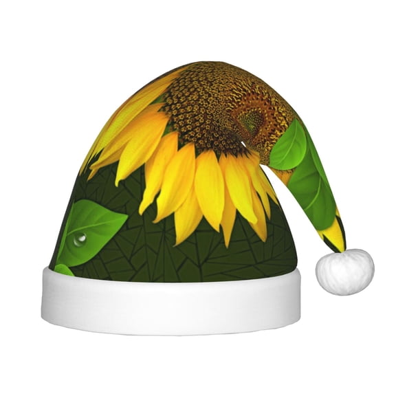 Honeii Sunflower3 Print Hat Santa Claus Hat For Xmas Party, Christmas Caps For Boys Girls Child,Christmas Beanie