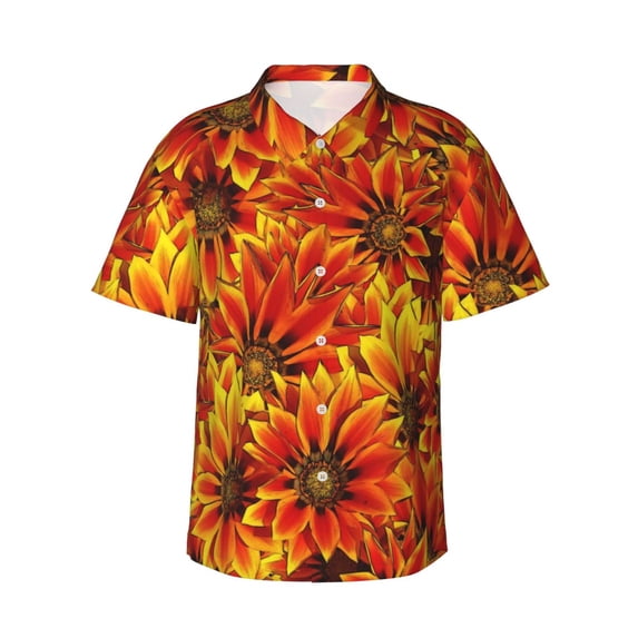 Honeii Sunflower4 Print Men’s Hawaiian Shirt,Classic Button-Down Short Sleeve Shirt, for Beach, Vacation, and Outdoor Activities,XX-Large