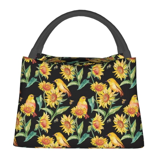 Honeii Sunflowers And Bird Print Cooler Bag Insulated, Large Leakproof Soft Sided Portable Cooler Bag,Lunch Box Lunch Bag