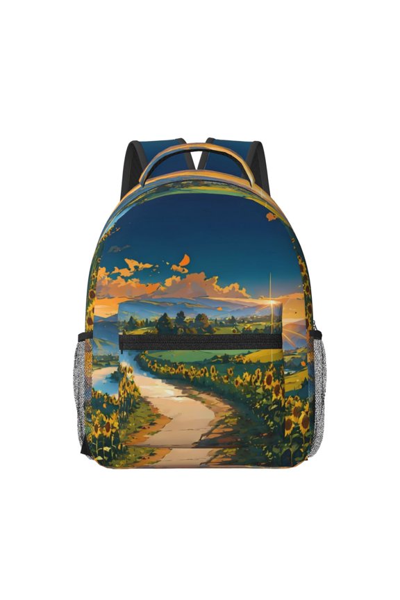 Sunflowers At Sunset Print Backpack for School,15.6 inch Laptop Back Pack for High School and College Students, Waterproof Computer Bookbag-One Size