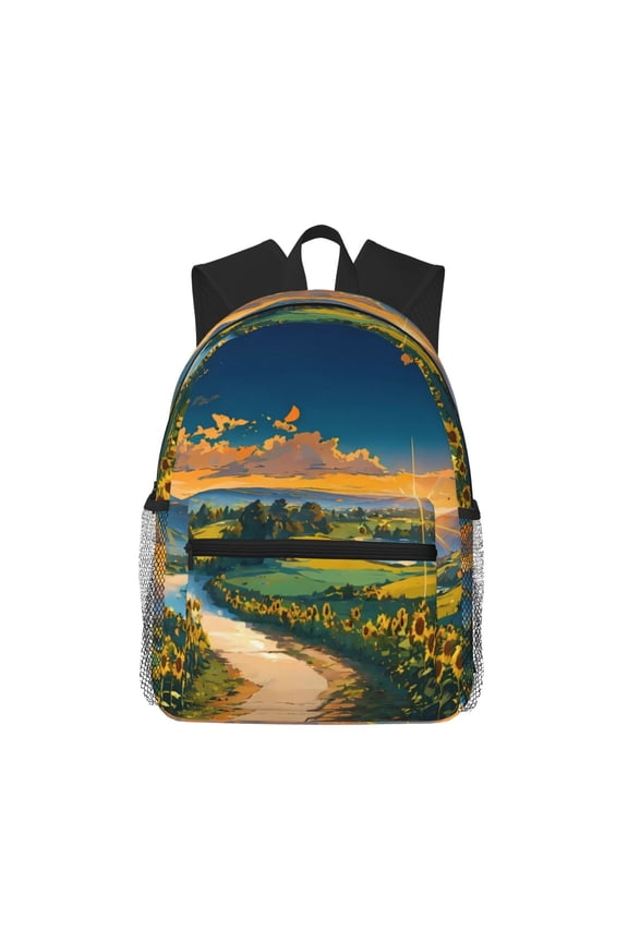 Sunflowers At Sunset Print School Backpack,Casual Lightweight Travel Rucksack Daypack,Backpacks for College High