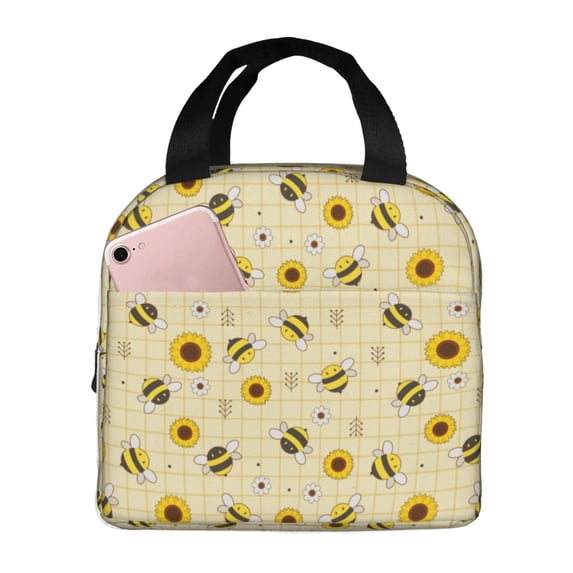 Honeii Sunflowers Bee Print Lunch Bag Women, Lunch Box Lunch Bag for Women Adult Men, Small Leakproof Cute Lunch Tote Large Capacity Reusable