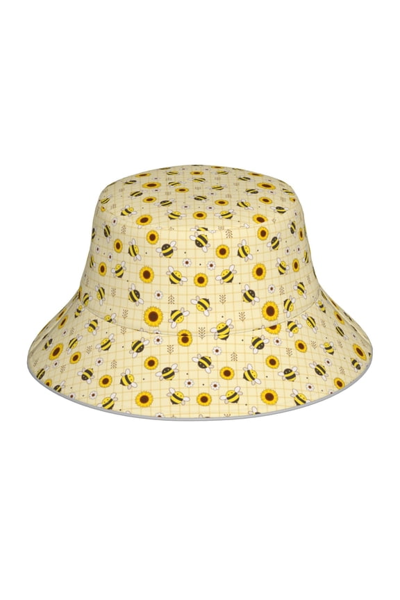 Sunflowers Bee for Unisex Bucket Hat Waterproof Rain Hat Reversible Shiny Rave Bucket Hat for Concert Festival Boonie Cap