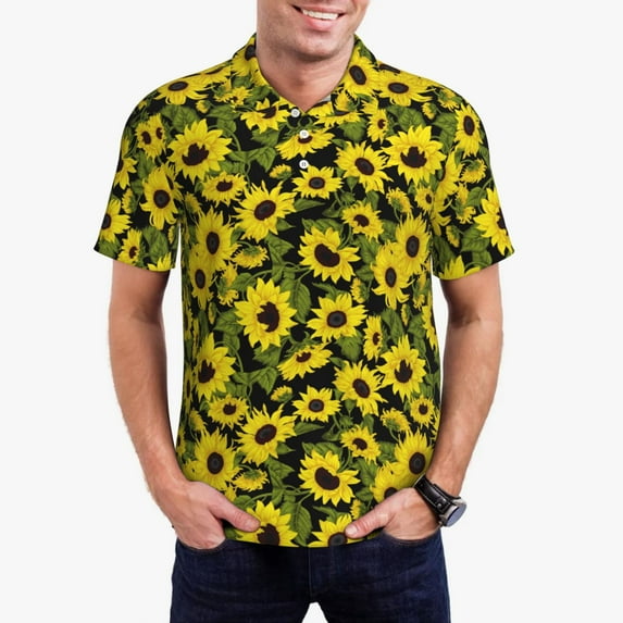 Honeii Sunflowers In Vintage print Polo Shirt, a classic short-sleeved, button-down golf shirt designed for menX-Large