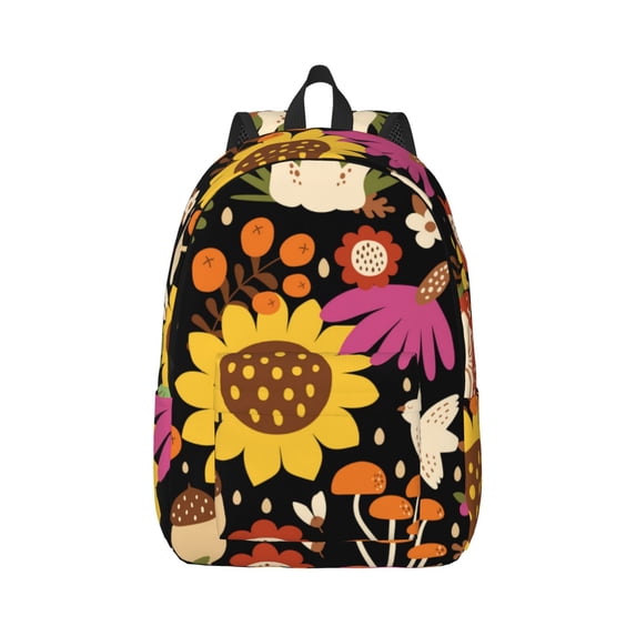 Honeii Sunflowers Mushrooms Print Canvas College Laptop Backpack, Durable Rucksack Travel Notebook Bag School Backpack Book Bag for Men Women-Small