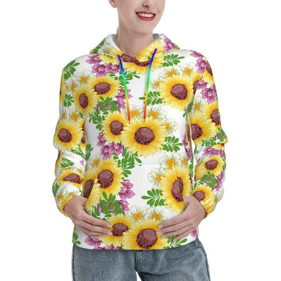 Honeii Sunflowers Pattern Womens Oversized Hoodies Long Sleeve Sweatshirts Pullover Fall Outfits with Pocket-Medium