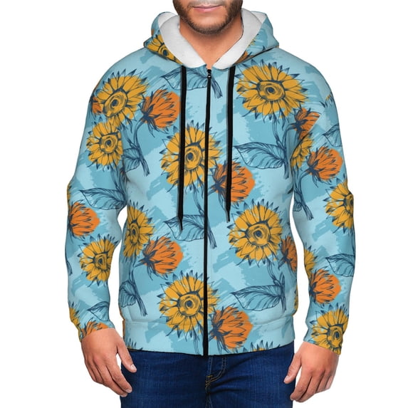 Honeii Sunflowers Print Hoodies for Men, Pullover & Full Zip, Breathable Zip up Hoodie, Sweatshirt-Medium