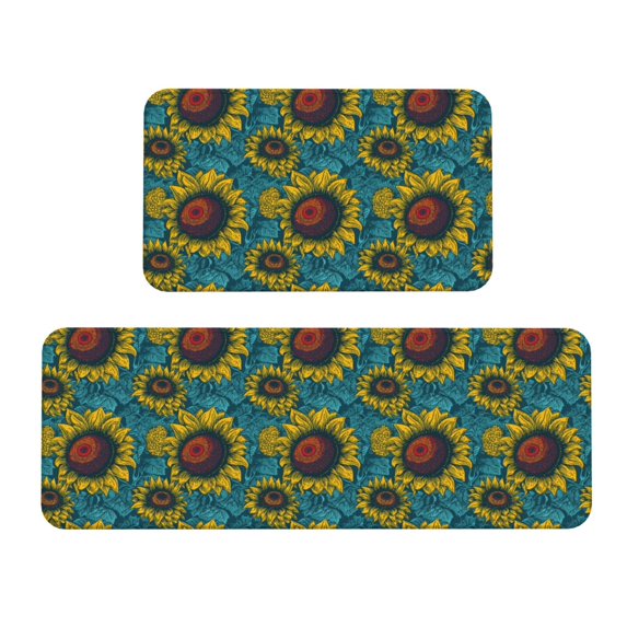 Honeii Sunflowers Print Kitchen Mat [2 PCS] for Floor, Waterproof Non-Slip Rugs, Kitchen Decor,Standing Mat for Floor,Office, Sink, Laundry