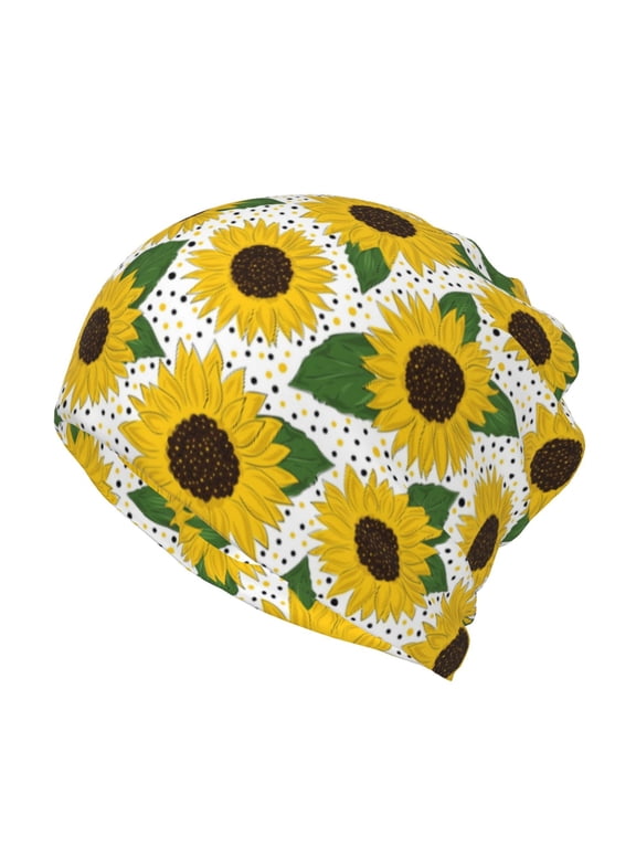 Sunflowers Print Winter Beanie Daily Hat - Thermal Polar Fleece Ski Running Hat Skull Cap for Men and Women,Beanie