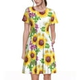 thumbnail image 1 of Honeii Sunflowers Print Women’s Short Sleeve Dress, Comfortable Casual Dress, Soft Polyester Spandex Blend, Stylish Everyday Wear for Summer, Perfect for Travel and Vacation, 1 of 6