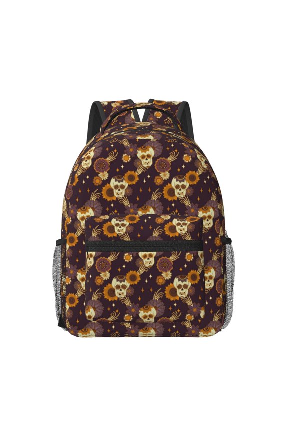 Sunflowers with Skull and Hand Print Backpack for School,15.6 inch Laptop Back Pack for High School and College Students, Waterproof Computer Bookbag-One Size