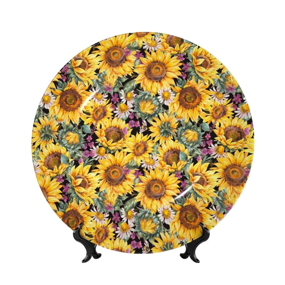 Honeii Sunflowers Vintage Print Elegant Bone China Decorative Plate, Porcelain Plate,Art Crafts,Ceramic Ornaments for Home Office Wall Decor-6in