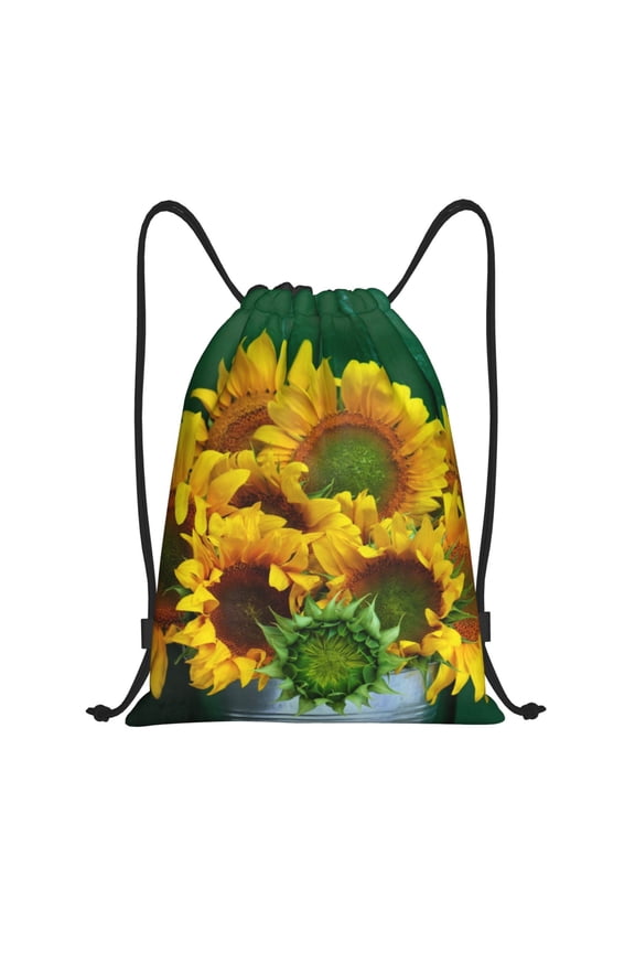 Sunflowers in Bucket Print Drawstring Backpack,Drawstring Bags String Backpack Gym Cinch Sack Backpack Sport Bag Draw-Small