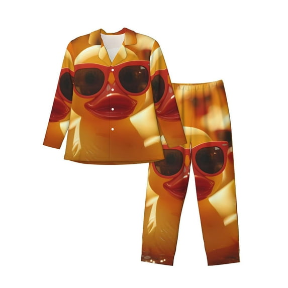 Honeii Sunglasses Yellow Duck Pattern Mens Pajamas Set,2pcs Men's Lounge Long Sleeve Sleep Shirt and Pajama Bottoms Sleepwear Set,Mens Pjs Sets-XX-Large
