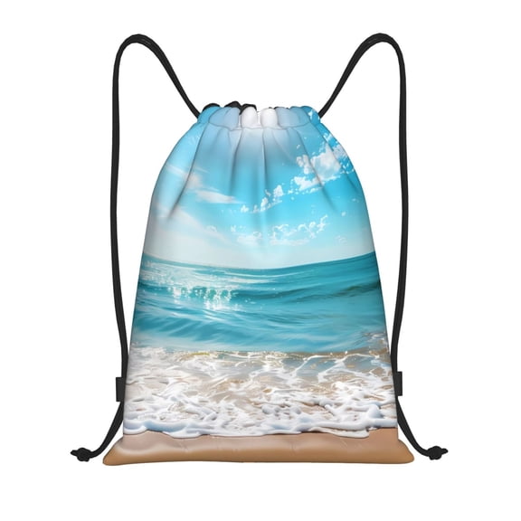 Honeii Sunny Ocean Waves Print Drawstring Backpack,Drawstring Bags String Backpack Gym Cinch Sack Backpack Sport Bag Draw-Medium