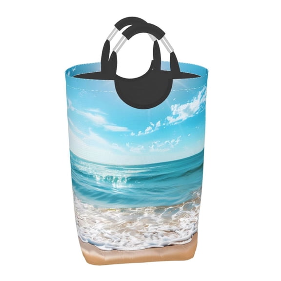 Honeii Sunny Ocean Waves Print Laundry Hamper Collapsible Laundry Baskets, Freestanding Waterproof Clothes Hamper with Easy Carry Handles