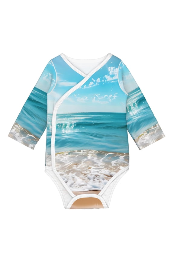 Sunny Ocean Waves for Baby Long Sleeve Bodysuits One-piece 100% Organic Cotton for Infant Baby Boys and Grils, Unisex-6 Months