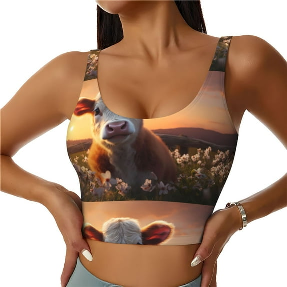Honeii Sunset Calf Flower Field patten Workout Crop Tank Top for Women Yoga Tank Tops Athletic Sports Shirts Exercise Undershirts,Sports Bra,Sports vest-Large