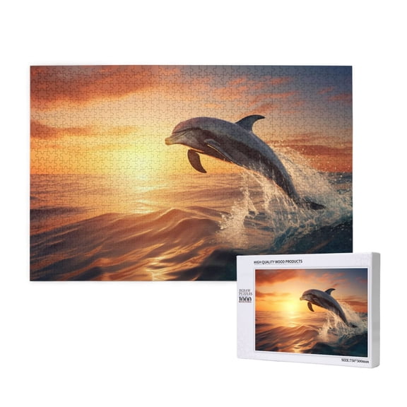 Honeii Sunset Dancing Dolphin A Pattern 1000 Piece Puzzles for Adults, Jigsaw Puzzles