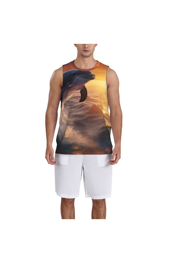 Sunset Dancing Dolphin print basktball shirt for men and women, Unisex basketball jersey for Theme party-XX-Large