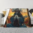 thumbnail image 1 of Honeii Sunset Meditating Bichon Frise print throw blanket, crafted from cozy cotton flannel, offers versatile home decor as a bedding suitable for all seasons.-, 1 of 6