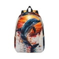 thumbnail image 1 of Honeii Sunset Ocean Watercolor Dolphin Print Canvas College Laptop Backpack, Durable Rucksack Travel Notebook Bag School Backpack Book Bag for Men Women-, 1 of 7